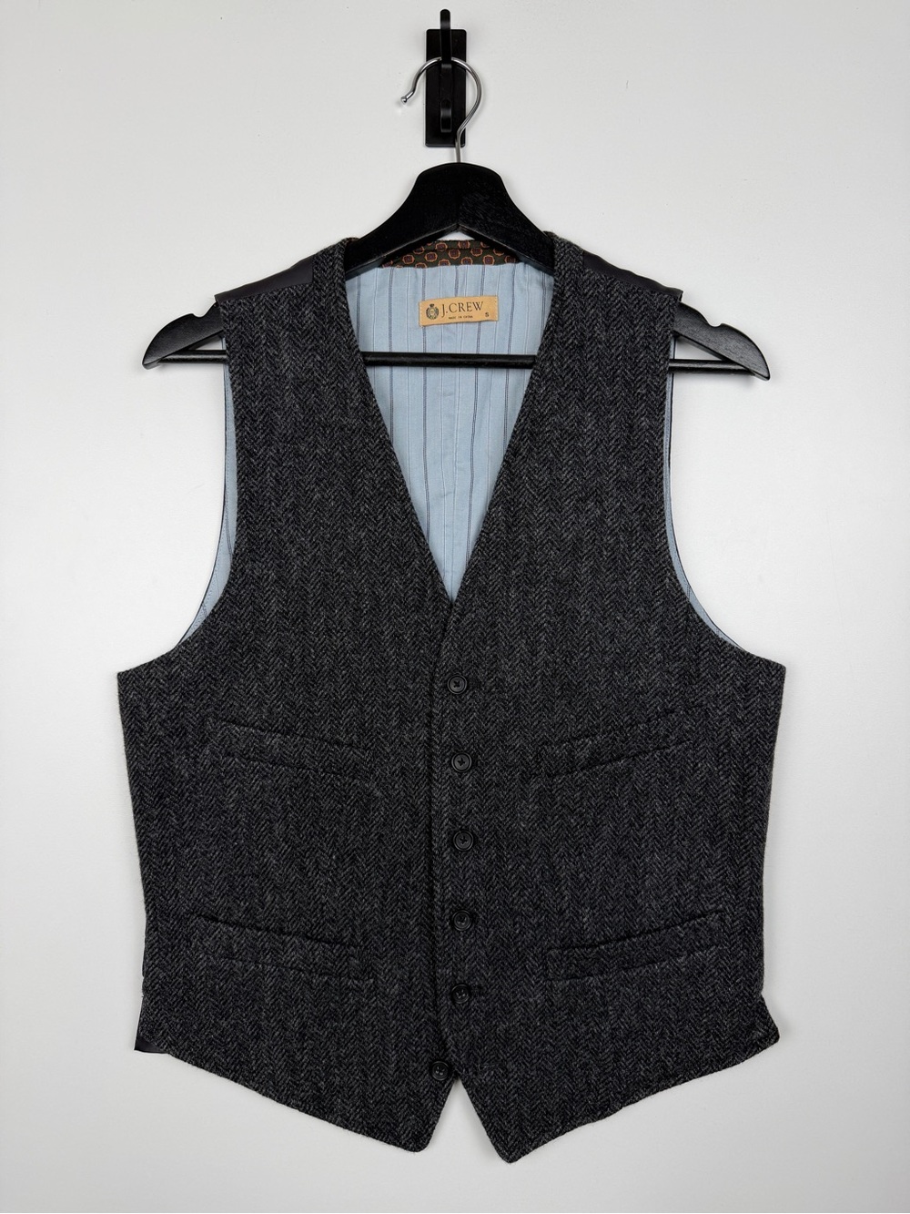 J. Crew Herringbone Wool Tweed Waistcoat Vest Gilet Mens Small Gray